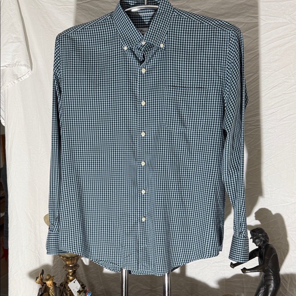 Peter Millar Teal Checkered Casual Shirt